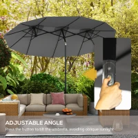 Outsunny Double Sided Patio Umbrella, 9.7' Large Outdoor Market Umbrella with Push Button Tilt and Crank, 3 Air Vents and 12 Ribs, for Garden, Deck, Pool, Gray(m-4)