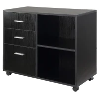 HOMCOM 3 Drawer Printer Stand, Mobile Office Cabinet with 2 Storage Shelves for Home Office, Black(m-11)