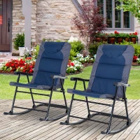 Outsunny 2 Piece Outdoor Patio Furniture Set with 2 Folding Padded Rocking Chairs, Bistro Style for Porch, Camping, Balcony, Navy Blue(m-10)