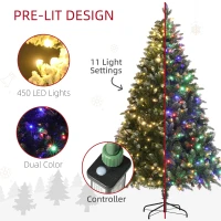 HOMCOM 7 Foot Prelit Artificial Christmas Tree with Dual Colour LED Light, Hinged Xmas Tree for Home Office Holiday(m-5)