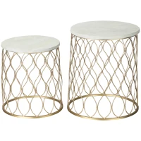 Outsunny Set of 2 Patio Round Nesting Coffee Table Set, Outdoor Stacking End Side Table with Metal Frame for Garden, Balcony, Backyard, Gold(m-2)