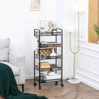 HOMCOM 5 Tier Utility Rolling Cart, Metal Storage Cart, Kitchen Cart with Removable Mesh Baskets, for Living Room, Laundry, Garage and Bathroom, Black(m-10)
