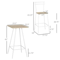 HOMCOM 3-Piece Dining Table and Chairs Set with Footrest, White(m-3)