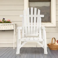 Outsunny Outdoor Wooden Rocking Chair, Single-Person Adirondack Rocking Patio Chair with Rustic High Back, Slatted Seat and Backrest for Indoor, Backyard, Garden, White(m-2)