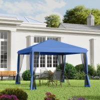Outsunny 10' x 10' Pop Up Canopy Tent with Netting, Instant Gazebo, Screen House Room with Carry Bag, Height Adjustable, for Outdoor, Garden, Patio, Camping, Blue(m-9)