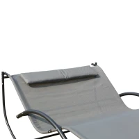 Outsunny Double Chaise Lounger Garden Rocker Sun Bed Outdoor Hammock Chair Texteline with Pillow Grey(m-4)