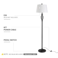 HOMCOM 3 Piece Table Floor Lamp Set with Metal Pole, Round Base, and Fabric Lampshade, for Living Room, Black/White(m-7)