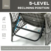 Outsunny 2 Pieces Wicker Patio Lounge Set w/ Cushions, Outdoor PE Rattan Sun Lounger Sets w/ 5-Level Reclining Chaise Chair & Two-tier Glass Top Coffee Table, Cream White(m-6)