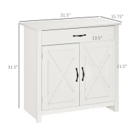 HOMCOM Farmhouse Sideboard Buffet Cabinet, Barn Door Coffee Bar Cabinet with Drawer and Adjustable Shelf, Kitchen Cabinet for Living Room, Entryway, White Wash(m-3)