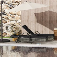 Outsunny 2 Reclining Chaise Lounge Chairs, Rolling Outdoor Chairs with Cushion, Pillow, Headrest, Armrests, and Wheels, Black(m-8)