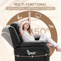 HOMCOM PU Leather Massage Recliner Chair, Swivel Rocker Sofa with Remote Control, Footrest, Padded Seat, Manual Reclining Chair for Living Room, Bedroom, Black(m-5)