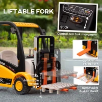 Qaba 12V Kids Ride on Forklift Car with Tent, 360° Rotation Electric Ride On Excavator w/ Liftable Fork and Pallet, Music(m-4)
