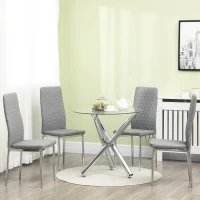 HOMCOM Kitchen Chairs Set of 4, Dining Chairs w/ Faux Leather Upholstery and Steel Legs for Living Room, Dining Room, Grey(m-8)