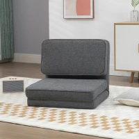 HOMCOM Convertible Flip Chair, Folding Upholstered Floor Sofa, Adjustable Guest Chaise Lounge, Dorm Bed with Metal Frame for Living Room and Bedroom, Dark Gray(m-10)