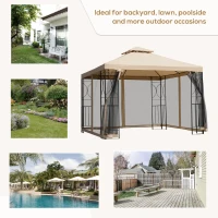 Outsunny 10x10ft Patio Gazebo, Outdoor Double Top Pavilion Canopy, Garden Event Party Tent Shelter, Yard Sun Shade Steel Frame w/ Mosquito Netting and Storage Tray(m-7)
