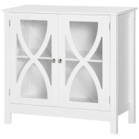 HOMCOM Kitchen Sideboard, Glass Door Buffet Cabinet, Bathroom Storage Cabinet with Adjustable Storage Shelf for Dining Room, Living Room, White(m-11)