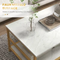 HOMCOM Coffee Tables Set of 2, Rectangle and Round Coffee Table with Storage Shelves, Faux Marble Top, Living Room Table Set(m-6)