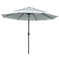 Outsunny 9FT 3 Tiers Patio Umbrella Outdoor Market Umbrella with Crank, Push Button Tilt for Deck, Backyard and Lawn, Cream White(m-11)