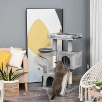 PawHut Cat tree Tower Climbing Kitten Activity Center Furniture with Sisal Scratching Post Pad Hammock Perch Condo Hanging Balls 23.5" x 15.75" x 43.75" Grey(m-7)