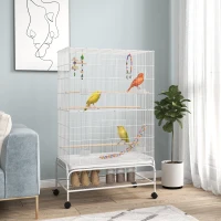 PawHut 52" Bird Cage with Rolling Stand, Toys, for Budgies Canaries White(m-1)