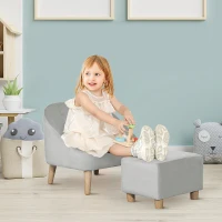 Qaba Kids Sofa Set, Toddler Chair, Sofa & Ottoman for Bedroom, Playroom, Children's Couch for 3-5 Years, Grey(m-2)