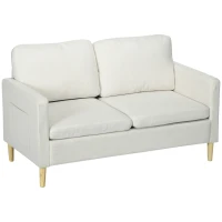 HOMCOM 56" 2 Seat Sofa, Modern Love Seats Furniture, Upholstered 2 Seater Couch with Side Pockets, Solid Steel Frame, White(m-11)