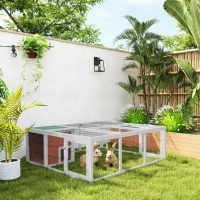 PawHut 64" Wooden Outdoor Rabbit Hutch Playpen Tortoise House Habitat with Run and Enclosed Cover(m-10)