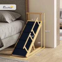 PawHut Dog Ramp, Adjustable Height Pet Steps, Foldable Dog Stairs with Non-slip Mat for Small to Large Dogs(m-3)