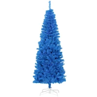 HOMCOM 6FT Pencil Christmas Tree, Artificial Christmas Tree with Automatic Open for Home Party, Blue(m-2)