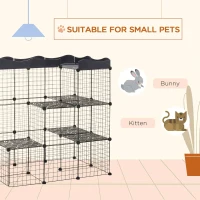 PawHut 40 Pcs Small Animal Cage Bunny Hutch Portable Metal Wire with Ramps for Kitten Rabbit, Black(m-7)