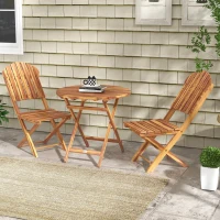 Outsunny Foldable Outdoor Bistro Set, Balcony Furniture, 3-Piece Patio Set for Backyard, Deck, Porch, Natural Wood Finish(m-2)