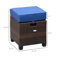 Outsunny 2 PCS Patio Wicker Ottoman Set, Two Square Outdoor PE Rattan Footrest with Removable Cushion, Freely Combined Furniture w/ Handle for Backyard, Garden, Poolside, Blue(m-3)