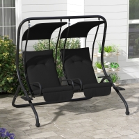 Outsunny 2-Seater Outdoor Porch Swing with Canopy, Patio Swing Chair for Garden, Poolside, Backyard, Black