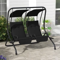 Outsunny 2-Seater Outdoor Porch Swing with Canopy, Patio Swing Chair for Garden, Poolside, Backyard, Black(m-1)