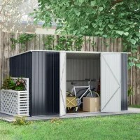 Outsunny 11.2' x 5.6' Storage Shed w/ Lockable Door, Galvanized Metal Utility Outdoor Shed for Backyard, Bike, Patio, Cold Gray(m-10)