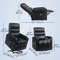 HOMCOM Lift Chair for Elderly, Massage Recliner Chair with 8 Vibration Points, Footrest, Remote Control, Side Pockets, Black(m-3)