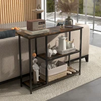 HOMCOM 39" Console Table, Entryway Table with 2 Storage Shelves, Steel Frame, Narrow Sofa Table for Living Room, Brown(m-7)