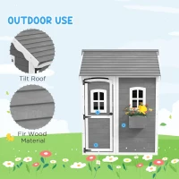 Outsunny Outdoor Wooden Playhouse for Kids with Floor, Door, Windows, Planter Box for 3-8 Years Old, Backyard, Lawn, Garden(m-5)
