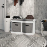 HOMCOM Shoe Storage Bench with Seat, Entryway Bench Seat with Cushion, 2 Fabric Drawers for Hallway, White(m-8)