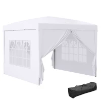 Outsunny 9.7' x 9.7' Outdoor Pop Up Party Tent Wedding Gazebo Canopy with Carrying Bag (White)(m-2)