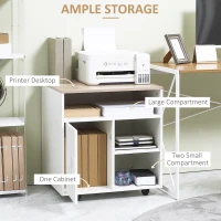 HOMCOM Printer Stand Multipurpose Moveable Filing Cabinet with Ample Inner Storage Space & 4 Easy-Rolling Wheels, White(m-4)