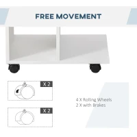 HOMCOM C-Shape Side Table End Table with Storage Open Shelf, Coffee Table on Wheels for Home Office Studio White(m-7)