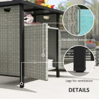 Outsunny Outdoor Pool Towel Storage Cabinet Organizer, Outdoor Bar Table with Shelf and Cabinet, Pool Towel Holder Pool Valet with Weather-Resistant PE Rattan and Steel Frame, Gray(m-6)