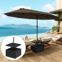 Outsunny 3-in-1 Outdoor Umbrella Base with Table Tray, Coffee End Table, Planter Box with Drain Hole, 175 lbs. Capacity Heavy Duty Fillable Patio Umbrella Stand Table with Wheels and Handles, Black(m-2)