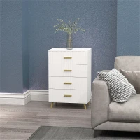 HOMCOM 4 Drawer Cabinet, Drawer Chest for Bedroom, Chest of Drawers with Aluminium Legs and Gold Handles, White(m-8)