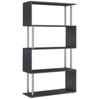 HomCom Modern S-Shaped 5 Tier Room Dividing Bookcase Wooden Storage Display Stand Shelf - Black