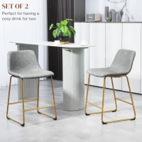HOMCOM Counter Height Stools Set of 2, PU Leather Upholstered Stools for Kitchen Island, Modern Bar Chairs, Light Grey(m-4)