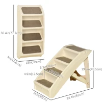 PawHut 4-Level Portable Dog Stairs, Foldable Dog Steps for Small Dogs, Lightweight Cat Steps, with Nonslip Soft Mats, for High Bed, Sofa, Beige(m-3)