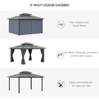 Outsunny 10' x 12' Hardtop Gazebo Canopy with Polycarbonate Roof, Aluminum Frame, Permanent Pavilion Outdoor Gazebo with Netting, for Patio, Garden, Backyard, Deck, Lawn, Black(m-6)