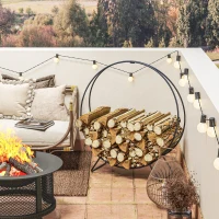 Outsunny 40" Firewood Rack with Waterproof Cover, Heavy Duty Wood Storage Holder Log Rack for Indoor Outdoor, Black(m-10)